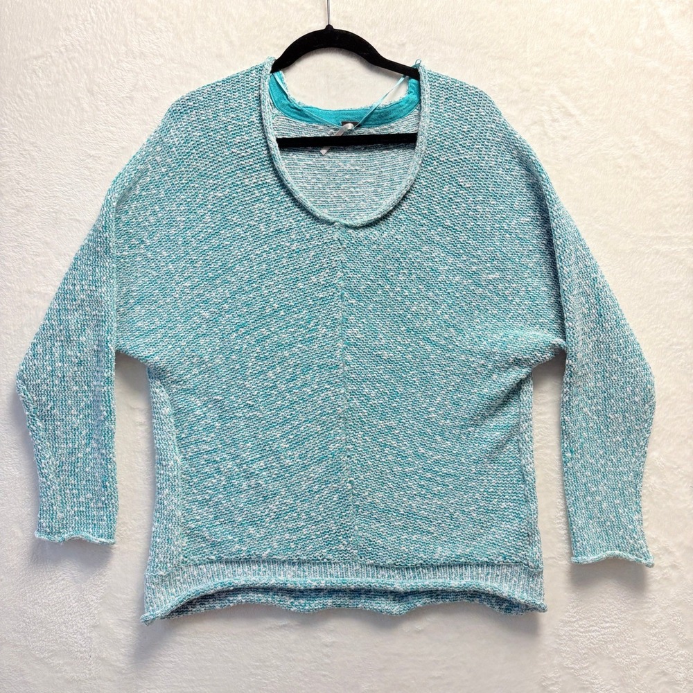 Free People Sweater Women Large Teal Good Slouchy Marled Knit Scoop Neck Top